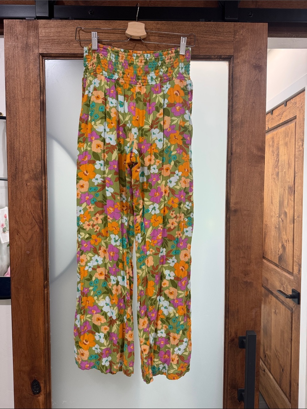 Womens Floral Wide-Leg Pants - Green Multi